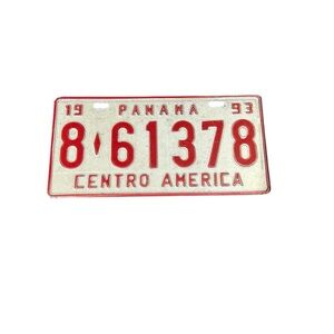 Panama License Plate Centro America Red White
1993 Vintage Tag Auto